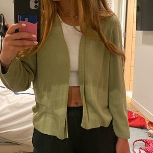 Green cardigan sweater
